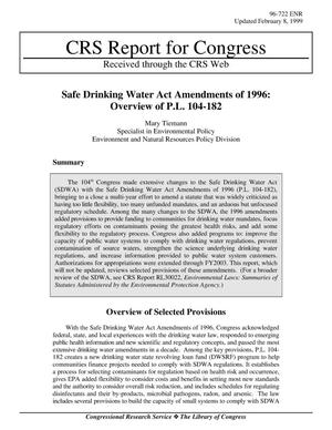 Safe Drinking Water Act Amendments of 1996: Overview of P.L. 104-182