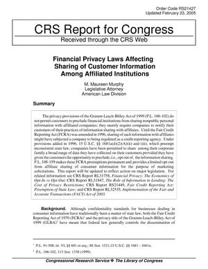 Financial Privacy Laws Affecting Sharing of Customer Information Among Affiliated Institutions