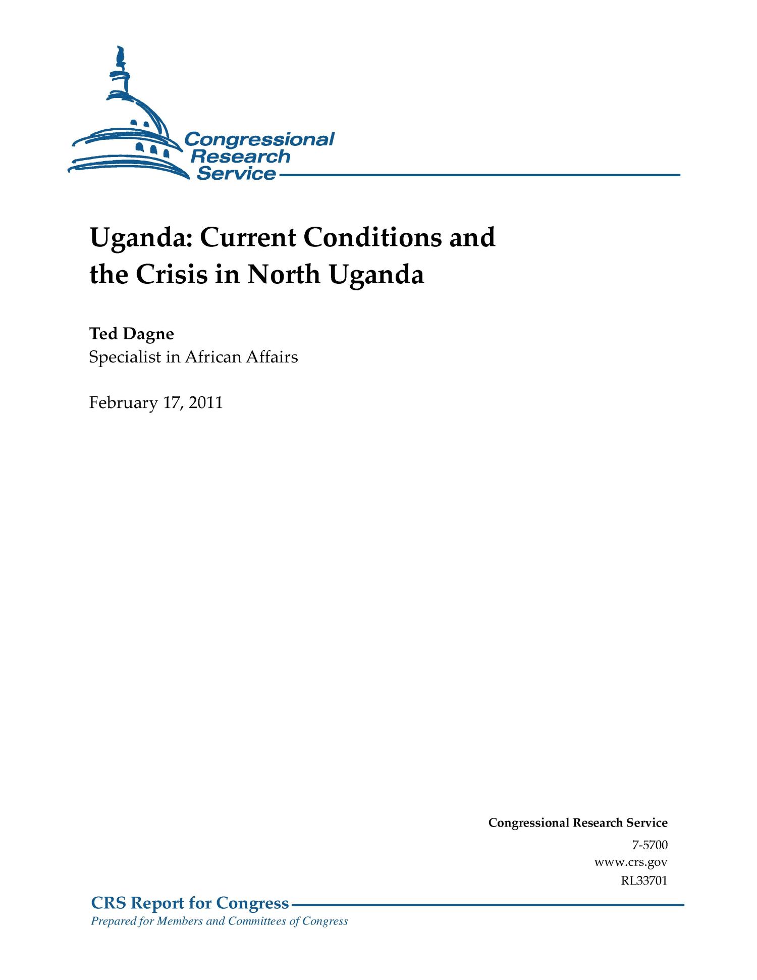 Uganda: Current Conditions and the Crisis in North Uganda
                                                
                                                    [Sequence #]: 1 of 39
                                                