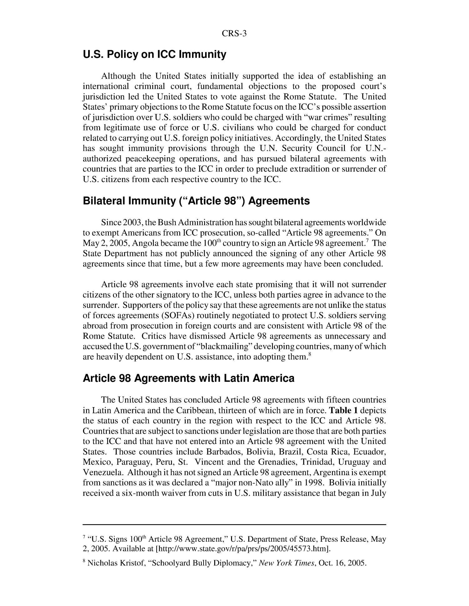 Article 98 Agreements and Sanctions on U.S. Foreign Aid to Latin America
                                                
                                                    [Sequence #]: 6 of 14
                                                