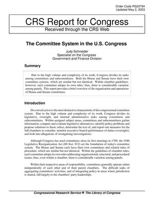 The Committee System in the U.S. Congress