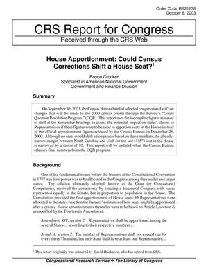 House Apportionment: Could Census Corrections Shift a House Seat?