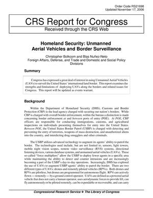 Homeland Security: Unmanned Aerial Vehicles and Border Surveillance