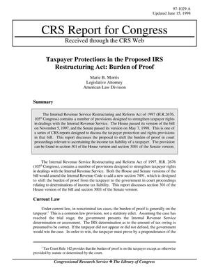 Taxpayer Protections in the Proposed IRS Restructuring Act: Burden of Proof