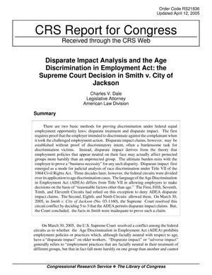 Disparate Impact Analysis and the Age Discrimination in Employment Act: the Supreme Court Decision in Smith v. City of Jackson