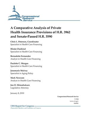 A Comparative Analysis of Private Health Insurance Provisions of H.R. 3962 and Senate-Passed H.R. 3590