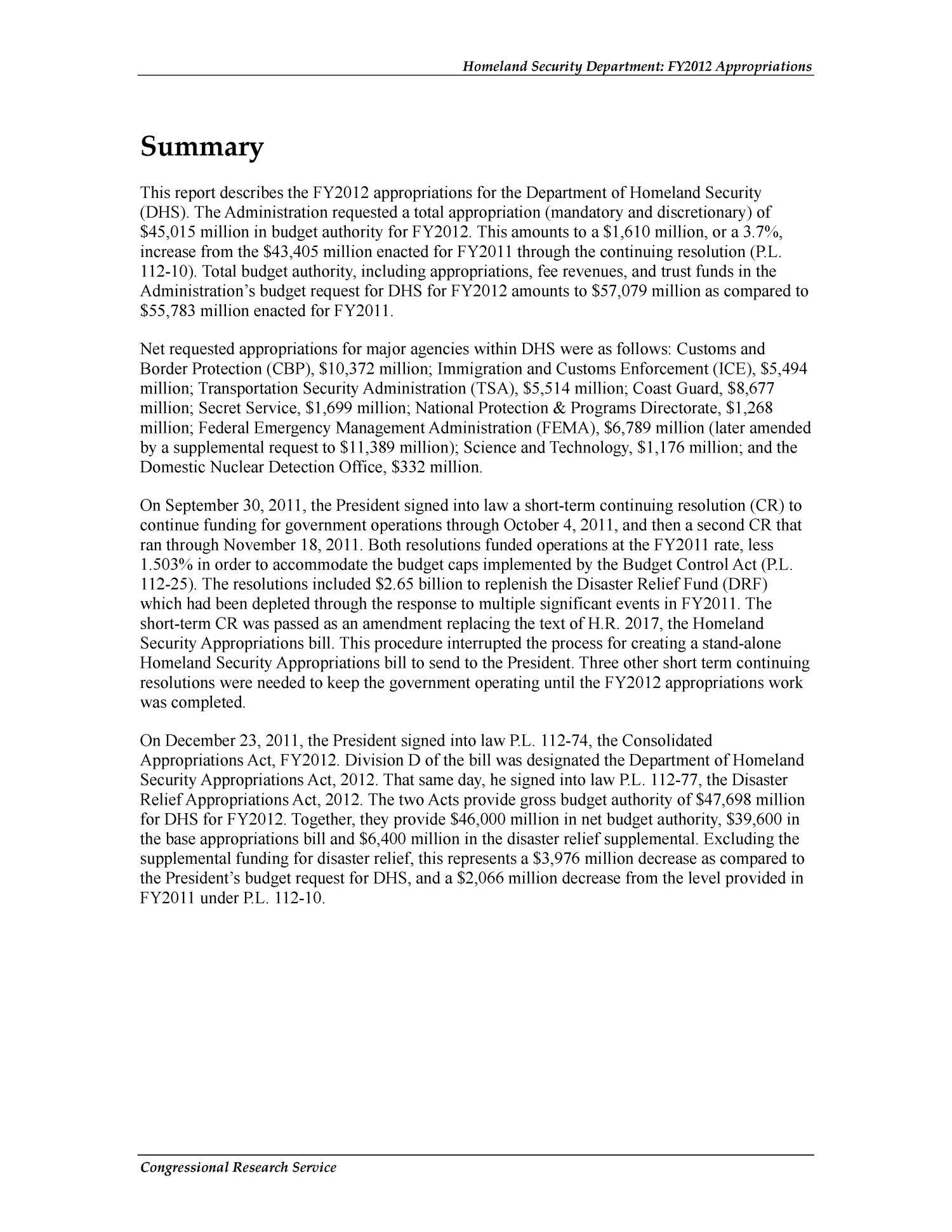 Homeland Security Department: FY2012 Appropriations
                                                
                                                    [Sequence #]: 2 of 105
                                                