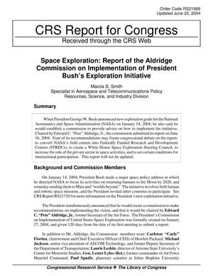 Space Exploration: Report of the Aldridge Commission on Implementation of President Bush’s Exploration Initiative