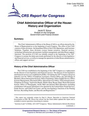 Chief Administrative Officer of the House: History and Organization
