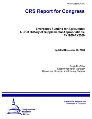 Emergency Funding for Agriculture: A Brief History of Supplemental Appropriations, FY1989-FY2009