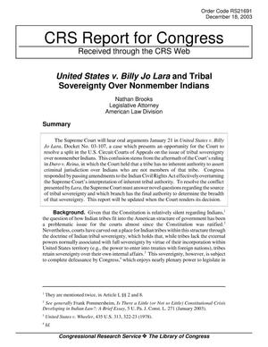 United States v. Billy Jo Lara and Tribal Sovereignty Over Nonmember Indians