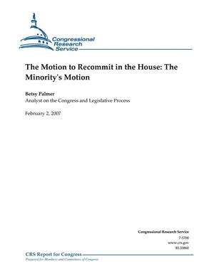 The Motion to Recommit in the House: The Minority’s Motion