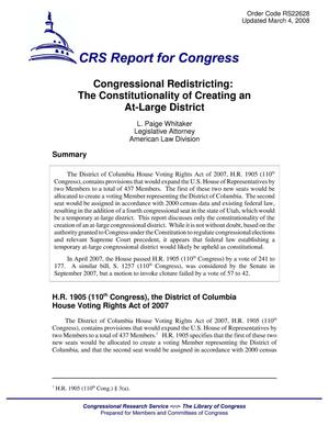 Congressional Redistricting: The Constitutionality of Creating an At-Large District