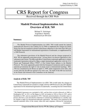 Madrid Protocol Implementation Act: Overview of H.R. 769