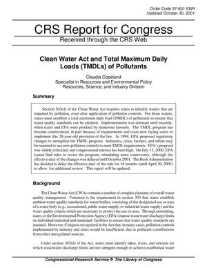 Clean Water Act and Total Maximum Daily Loads (TMDLs) of Pollutants