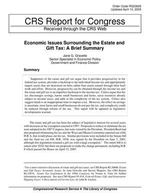 Economic Issues Surrounding the Estate and Gift Tax: A Brief Summary