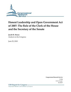 Honest Leadership and Open Government Act of 2007: The Role of the Clerk of the House and the Secretary of the Senate