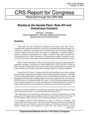 Routes to the Senate Floor: Rule XIV and Unanimous Consent