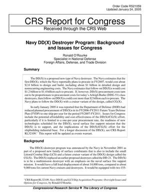 Navy DD(X) Destroyer Program: Background and Issues for Congress