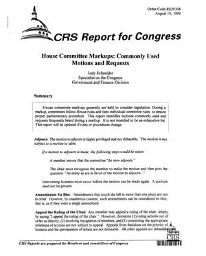 House Committee Markups: Commonly Used Motions and Requests