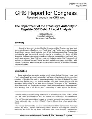 The Department of the Treasury’s Authority to Regulate GSE Debt: A Legal Analysis