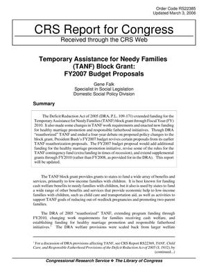 Temporary Assistance for Needy Families (TANF) Block Grant: FY2007 Budget Proposals