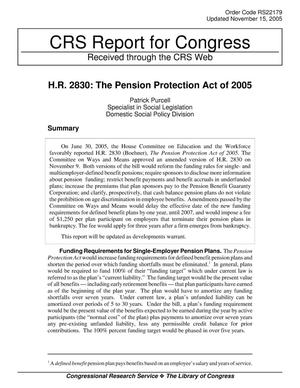 H.R. 2830: The Pension Protection Act of 2005