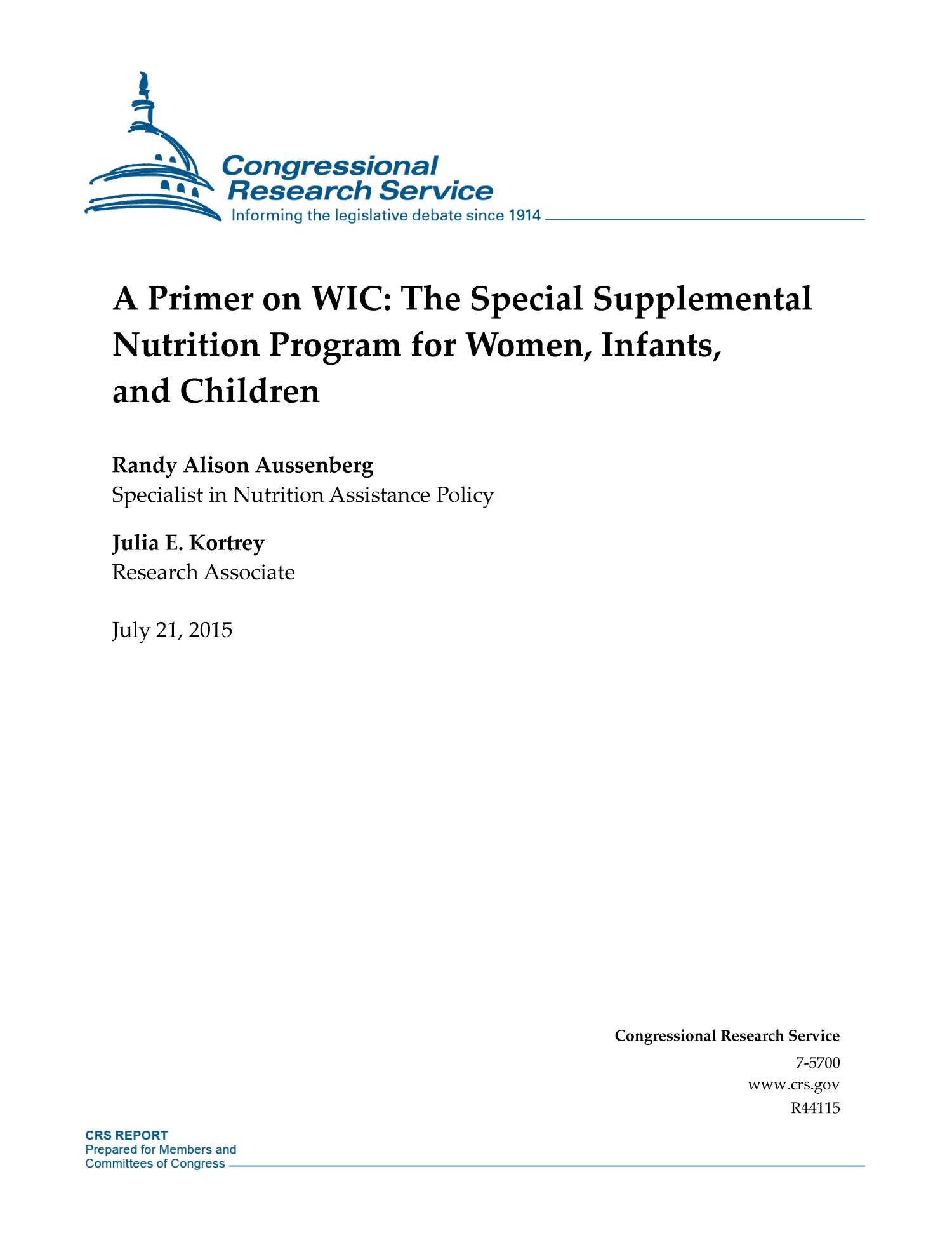 The Supplemental Nutrition Program for Women, Infants and Children (WIC)