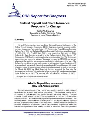 Federal Deposit and Share Insurance: Proposals for Change