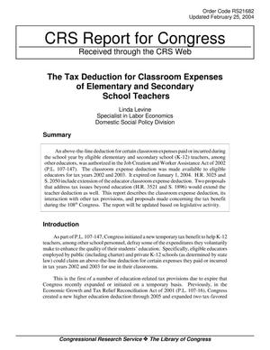 The Tax Deduction for Classroom Expenses of Elementary and Secondary School Teachers