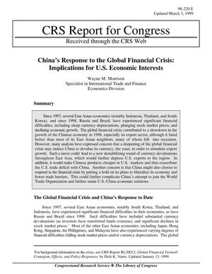 China’s Response to the Global Financial Crisis: Implications for U.S. Economic Interests