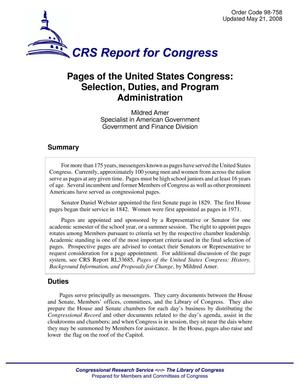 Pages of the United States Congress: Selection, Duties, and Program Administration