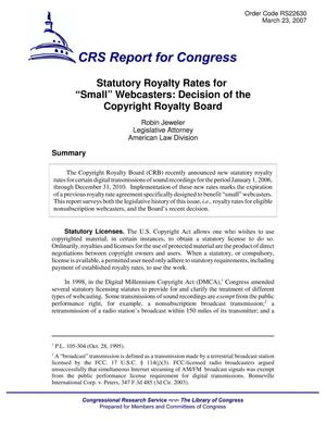 Statutory Royalty Rates for “Small” Webcasters: Decision of the Copyright Royalty Board