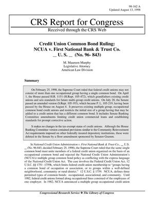 Credit Union Common Bond Ruling: NCUA v. First National Bank & Trust Co. U. S. (No. 96- 843)