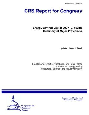 Energy Savings Act of 2007 (S. 1321): Summary of Major Provisions