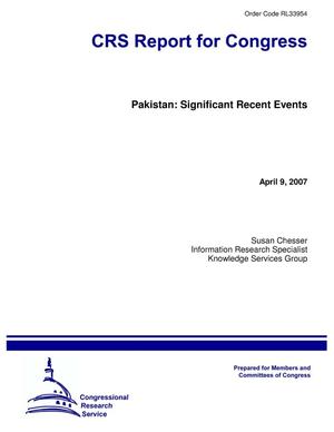 Pakistan: Significant Recent Events