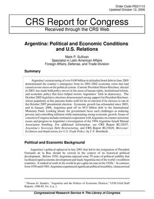 Primary view of object titled 'Argentina: Political and Economic Conditions and U.S. Relations'.