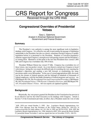 Congressional Overrides of Presidential Vetoes