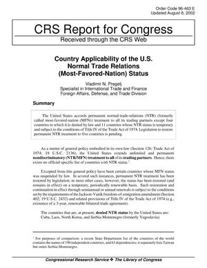 Country Applicability of the U.S. Normal Trade Relations (Most-Favored-Nation) Status