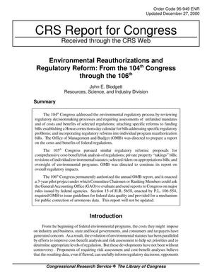 Environmental Reauthorizations and Regulatory Reform: From the 104th Congress through the 106th
