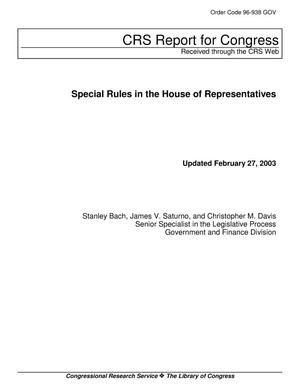 Special Rules in the House of Representatives