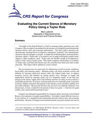 Evaluating the Current Stance of Monetary Policy Using a Taylor Rule