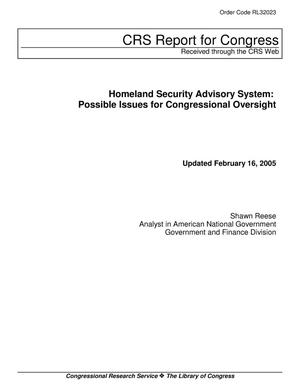 Homeland Security Advisory System: Possible Issues for Congressional Oversight