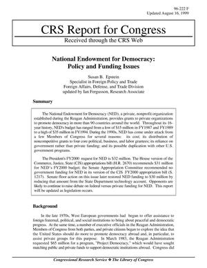 National Endowment for Democracy: Policy and Funding Issues