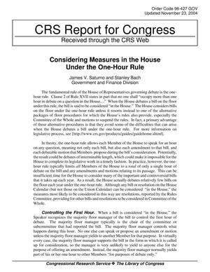 Considering Measures in the House Under the One-Hour Rule