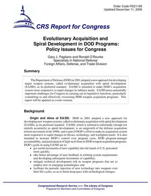 Evolutionary Acquisition and Spiral Development in DOD Programs: Policy Issues for Congress