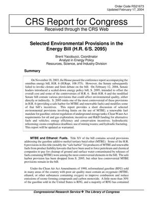 Selected Environmental Provisions in the Energy Bill (H.R. 6/S. 2095)