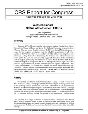 Western Sahara: Status of Settlement Efforts
