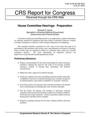 House Committee Hearings: Preparation