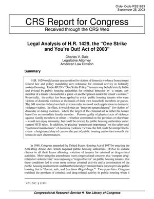 Legal Analysis of H.R. 1429, the “One Strike and You’re Out! Act of 2003”